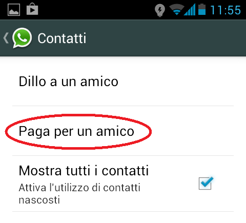 come pagare whatsapp amico 3